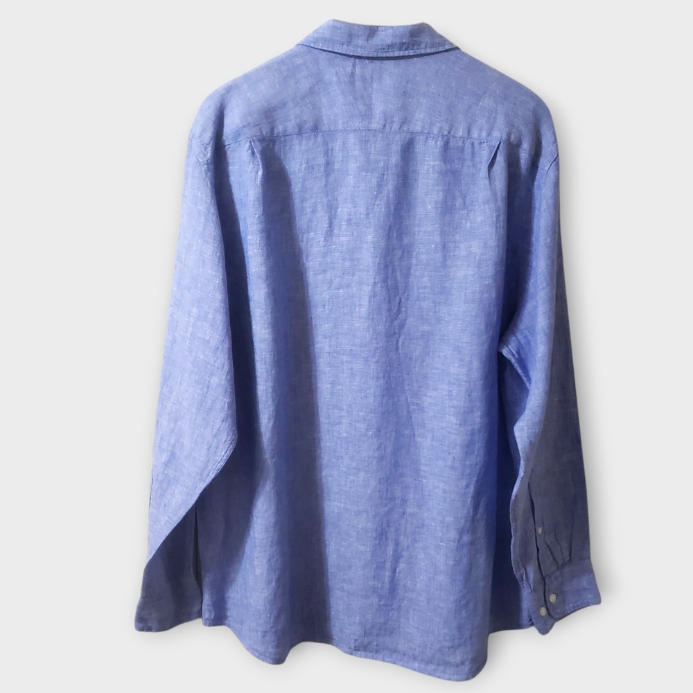 Charles Tyrwhitt Mens Large Classic Fit Blue 100% Linen Long Sleeve Button Shirt - Picture 4 of 11